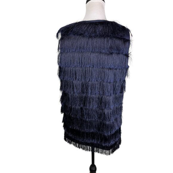 Anthropologie Eva Franco Navy Blue Tiered Eyelash Fringe Layering Vest - Picture 6 of 15